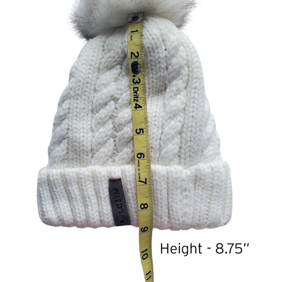 LCZTN White Cable Knit Fleece Lined Pom Beanie Cap OS - Picture 9 of 11